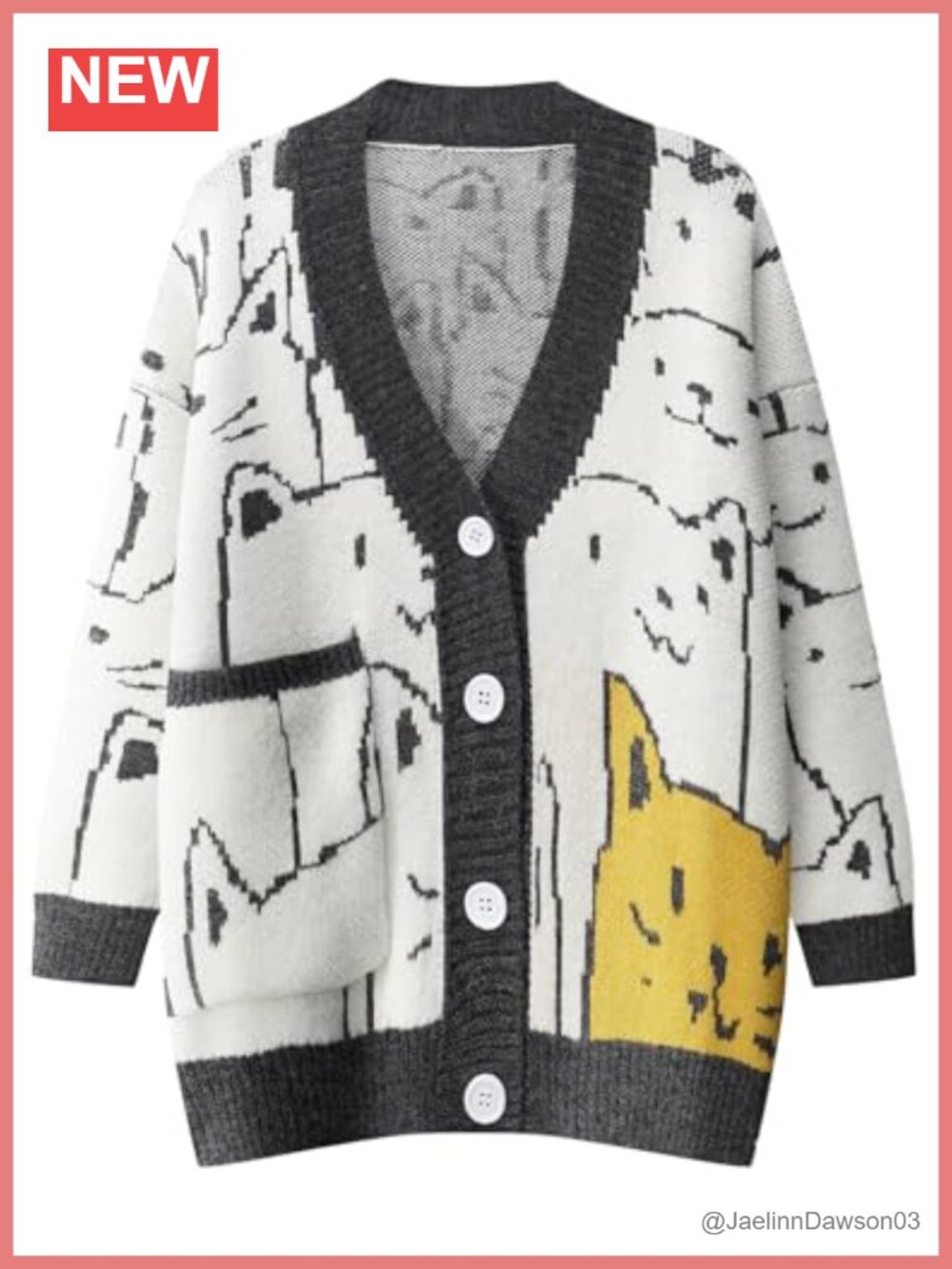 Cat Graphic Cardigan Oversized Kawaii Knit V Neck Button Down Sweater